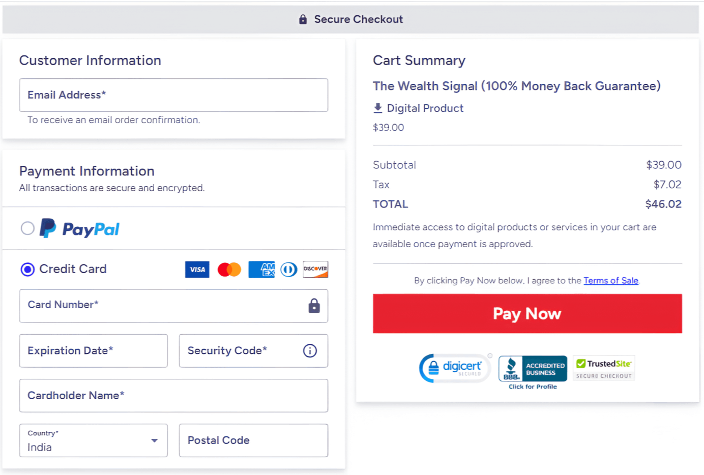 the wealth signal order form